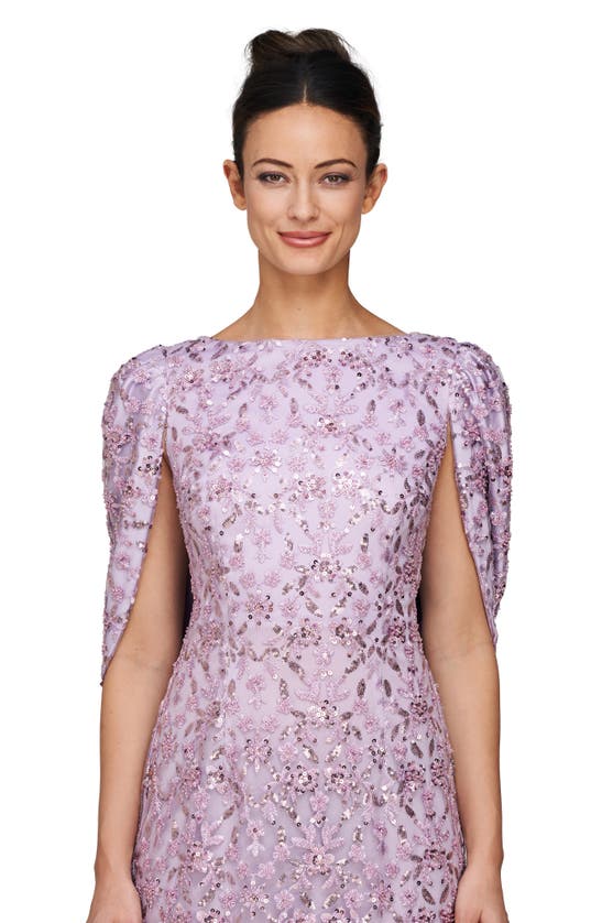 Shop Js Collections Jordan Beaded Cape Sleeve Cocktail Dress In Lavender