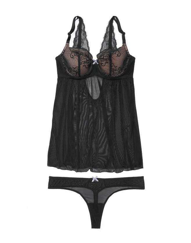 Adore Me Ella Babydoll Lingerie In Black