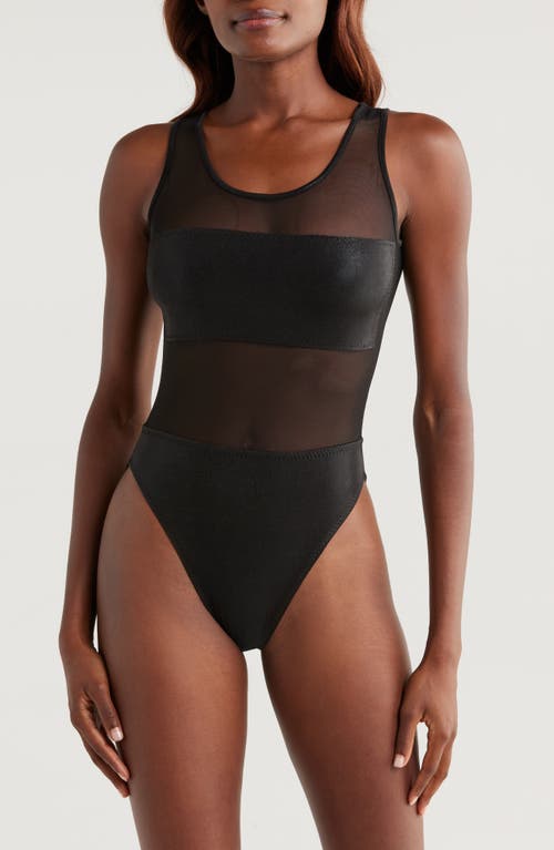 Norma Kamali Dash Dash Mesh Inset One-piece Swimsuit In Black/black Mesh