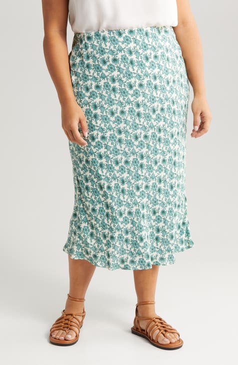 Floral Bias Cut Midi Skirt (Plus)