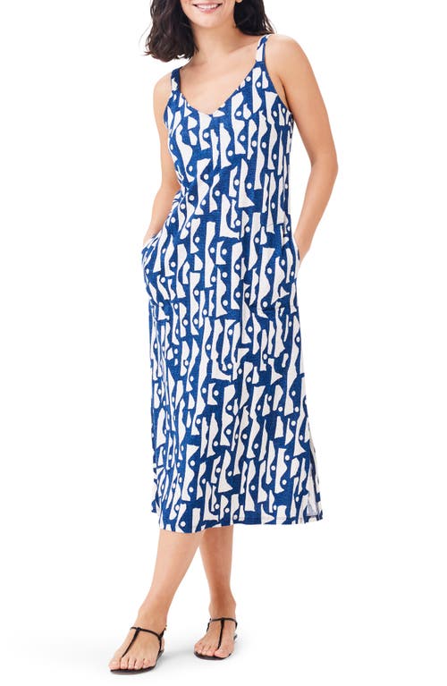 NZT by NIC+ZOE High Seas Linen Blend Midi Tank Dress Blue Multi at Nordstrom,