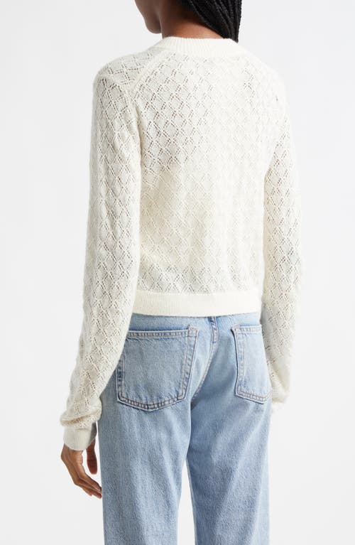 Shop Atm Anthony Thomas Melillo Alpaca & Wool Blend Pointelle Cardigan In Chalk