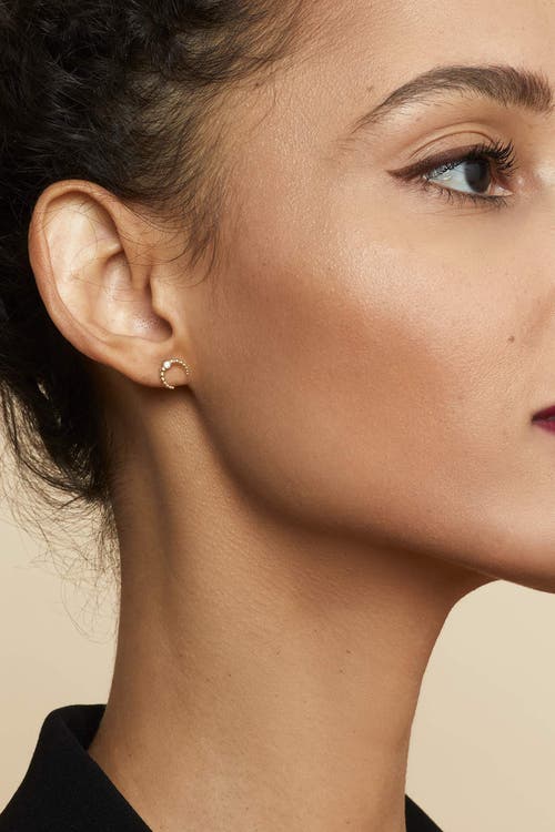 Oradina Women's 14k Yellow Gold, White Topaz Wall St. Beaded Mini Studs In Yellow Gold