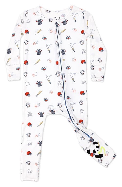 Bellabu Bear Kids' Baseball Fitted Convertible One-piece Pajamas In White