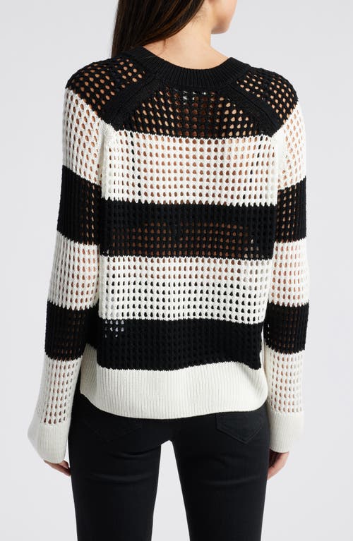 Shop Allsaints Paloma Stripe Open Stitch Crewneck Sweater In Black/white