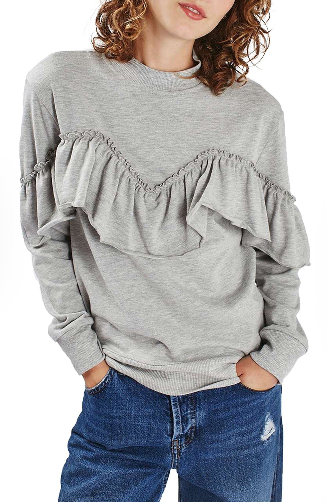 grey ruffle sweatshirt