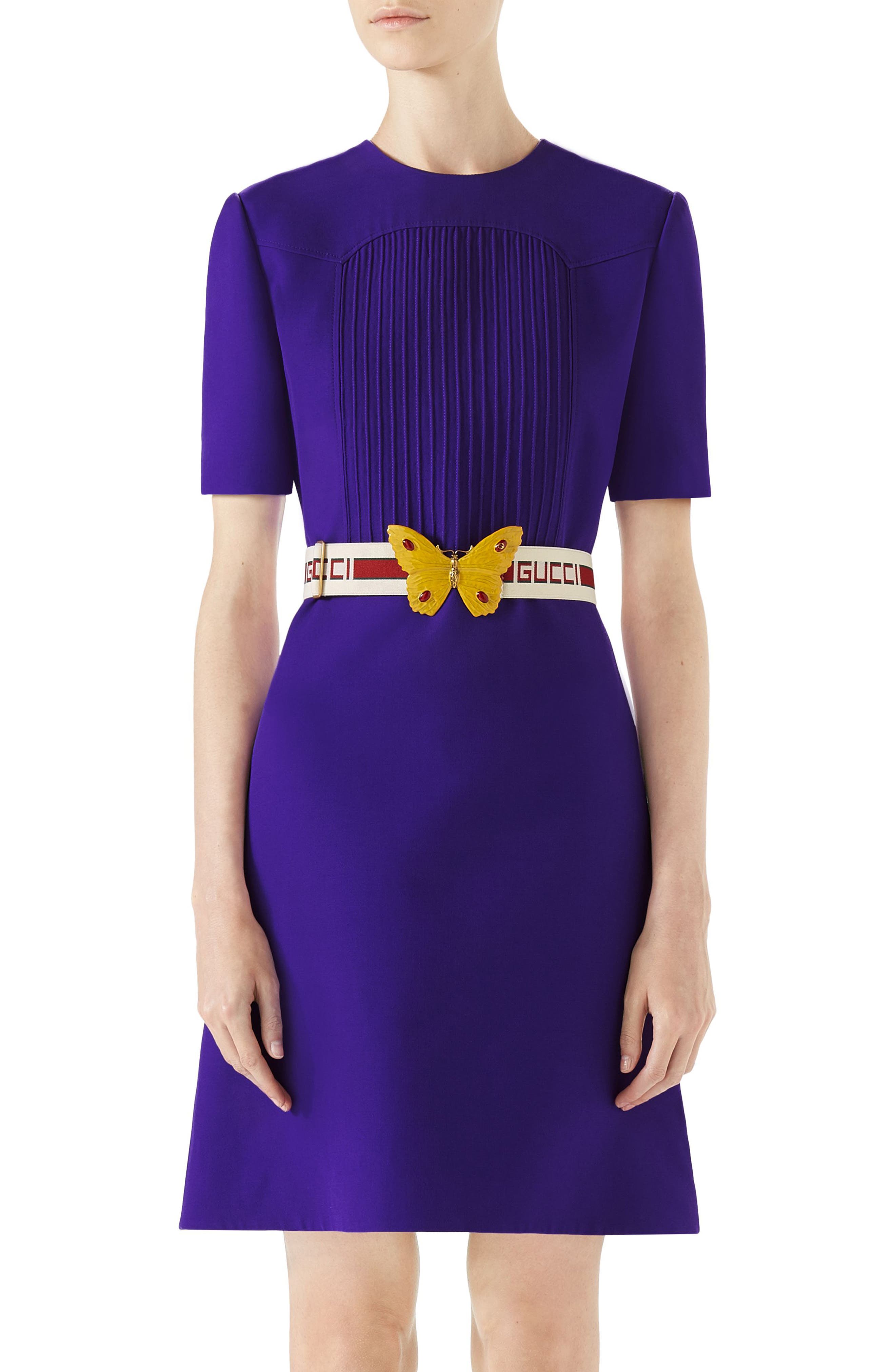 Gucci Belted Pintuck Cady Crepe Dress 