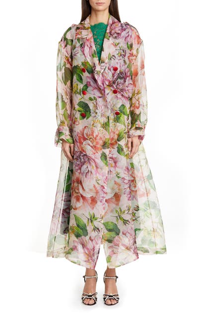 DOLCE & GABBANA FLORAL PRINT SILK ORGANZA TRENCH COAT,F0Z64TIS1AD
