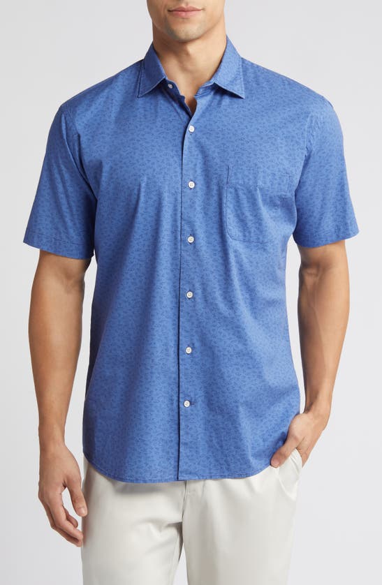 Shop Peter Millar Shorebird Stretch Short Sleeve Button-up Shirt In Moon Blue