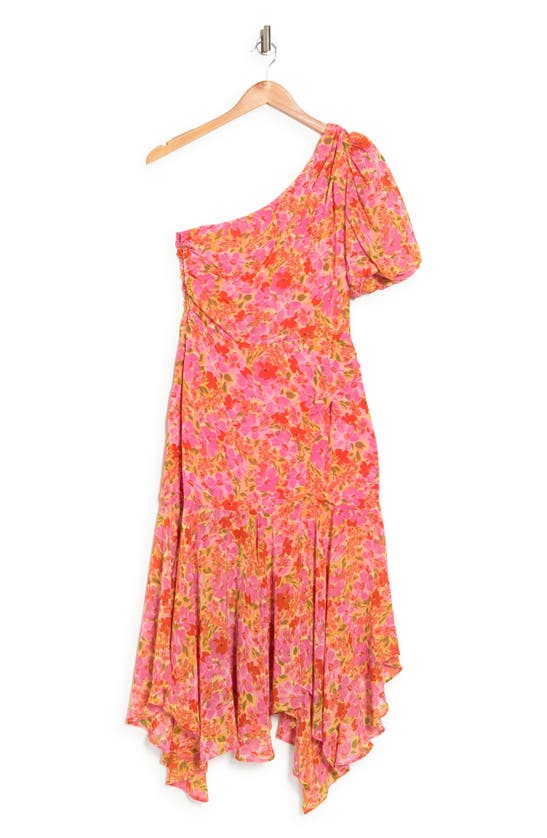 Astr Santorini Floral One Shoulder Dress In Pink Multi Floral