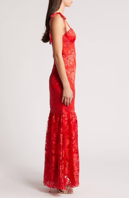 Shop Lulus Dramatic Desires Floral Embroidery Bustier Gown In Red/red