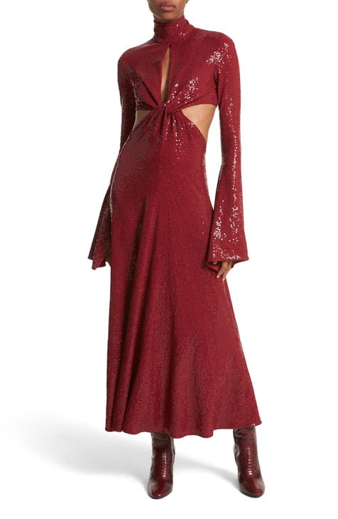 Cutout Detail Long Sleeve Sequin Dress
