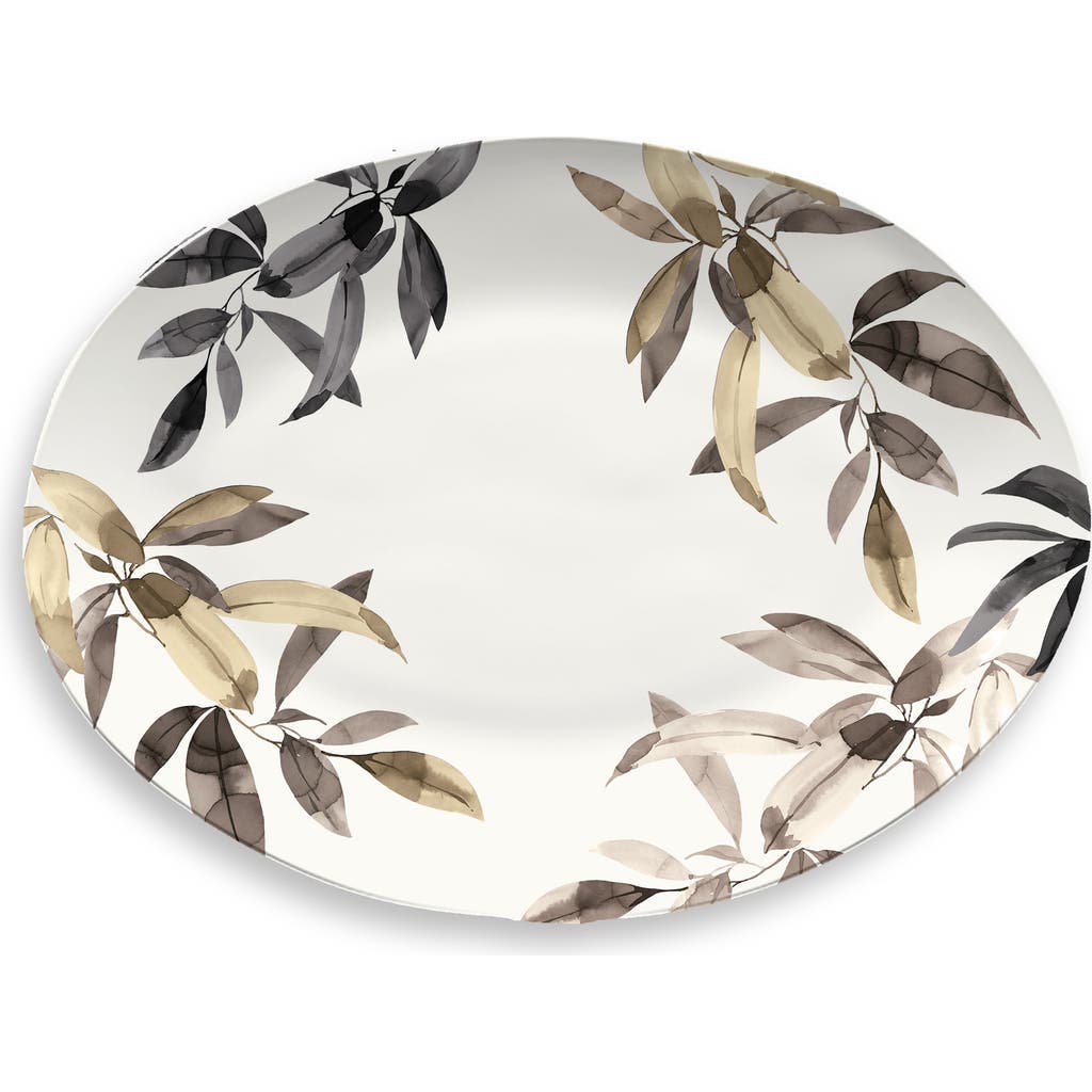 Tarhong Bali Leaves Melamine Oval Platter In White Multi
