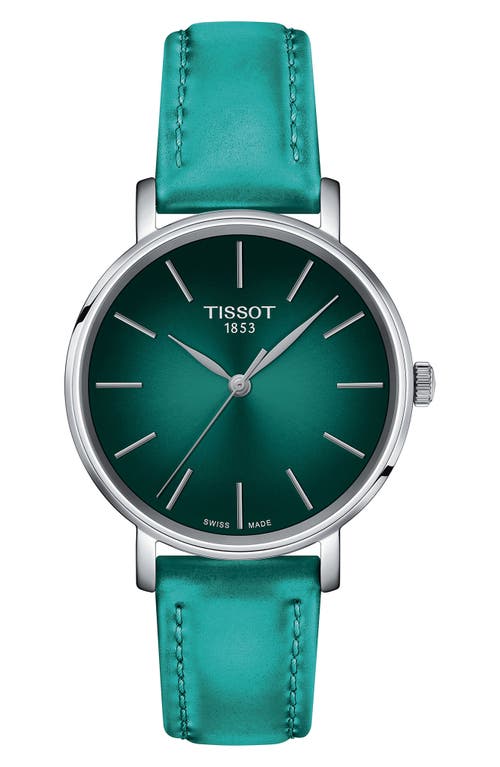 Tissot Everytime Leather Strap Watch, 34mm in Green at Nordstrom, Size 34 Mm