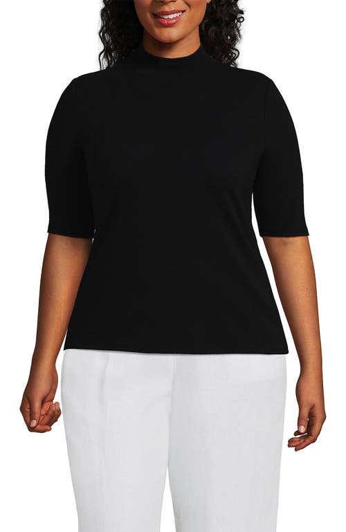 Shop Lands' End Plus Size Elbow Sleeve Wide Rib Mock In Black