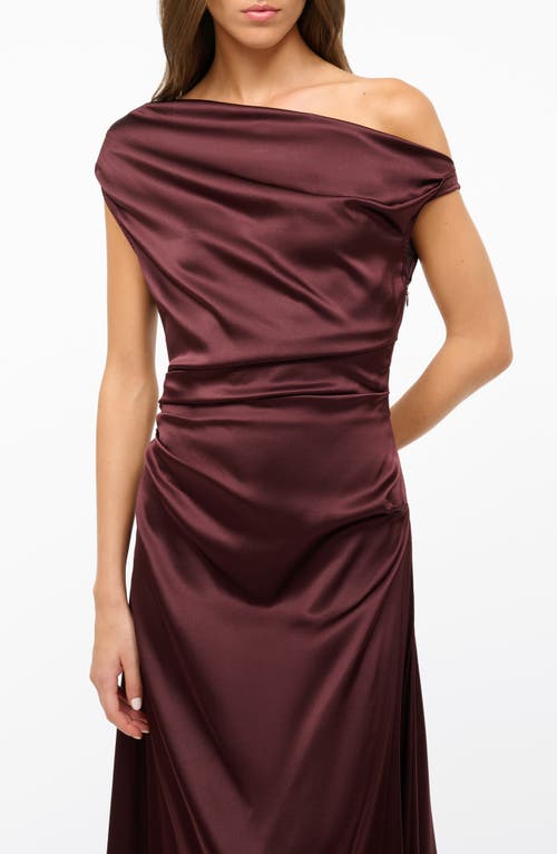 Shop Staud Phare One-shoulder Stretch Silk Dress In Merlot