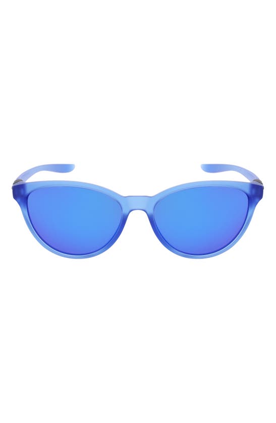 Nike City Persona 57mm Mirrored Cat Eye Sunglasses In Matte Royal Pulse / Grey