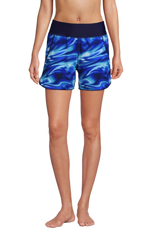 Shop Lands' End 5" Quick Dry Elastic Waist Board Shorts Swim Cover-up Shorts With Panty In Electric Blue Multi/swirl