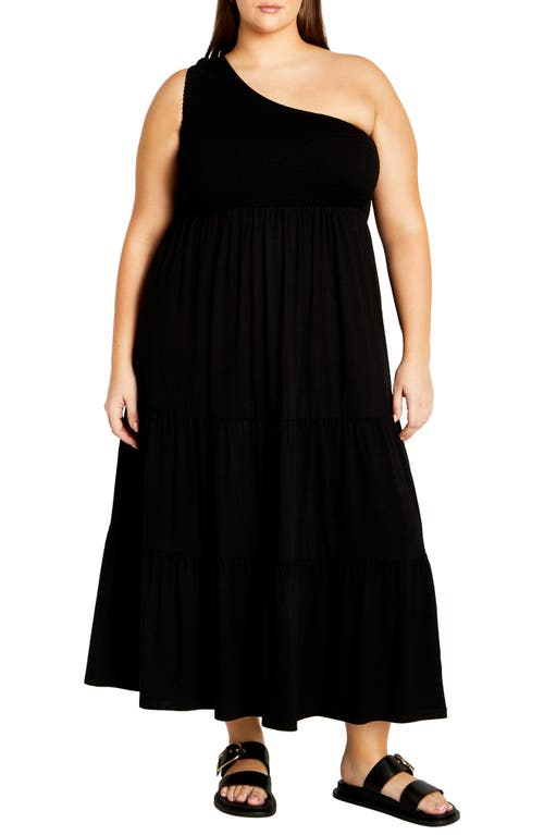 City Chic Darcy One-shoulder Maxi Sundress In Black