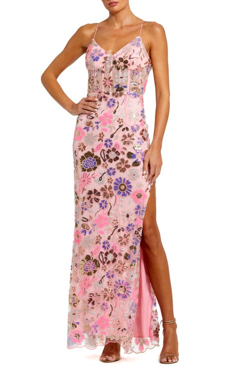 Mac Duggal Floral Sequin Gown Pink Multi at Nordstrom,