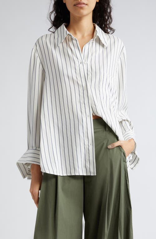 Twp New Morning After Stripe Silk Button-up Shirt In White/grey/black