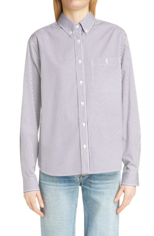 Stripe Cotton Poplin Button-Down Shirt in Blanc Encre
