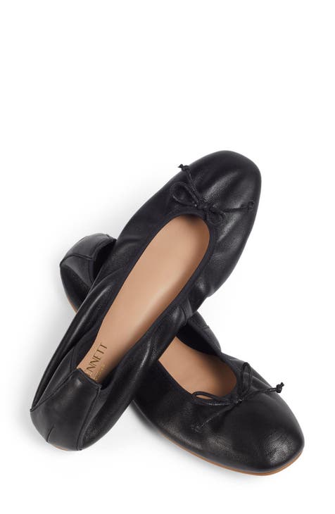 ANNALISE Black Leather Ballet Flat