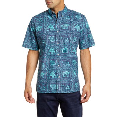 Reyn Spooner Lahaina Sailor Classic Fit Short Sleeve Button-Down Sport Shirt, Green