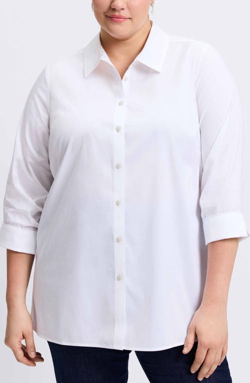 Shop Foxcroft Evelyn Three-quarter Sleeve Button-up Shirt In White