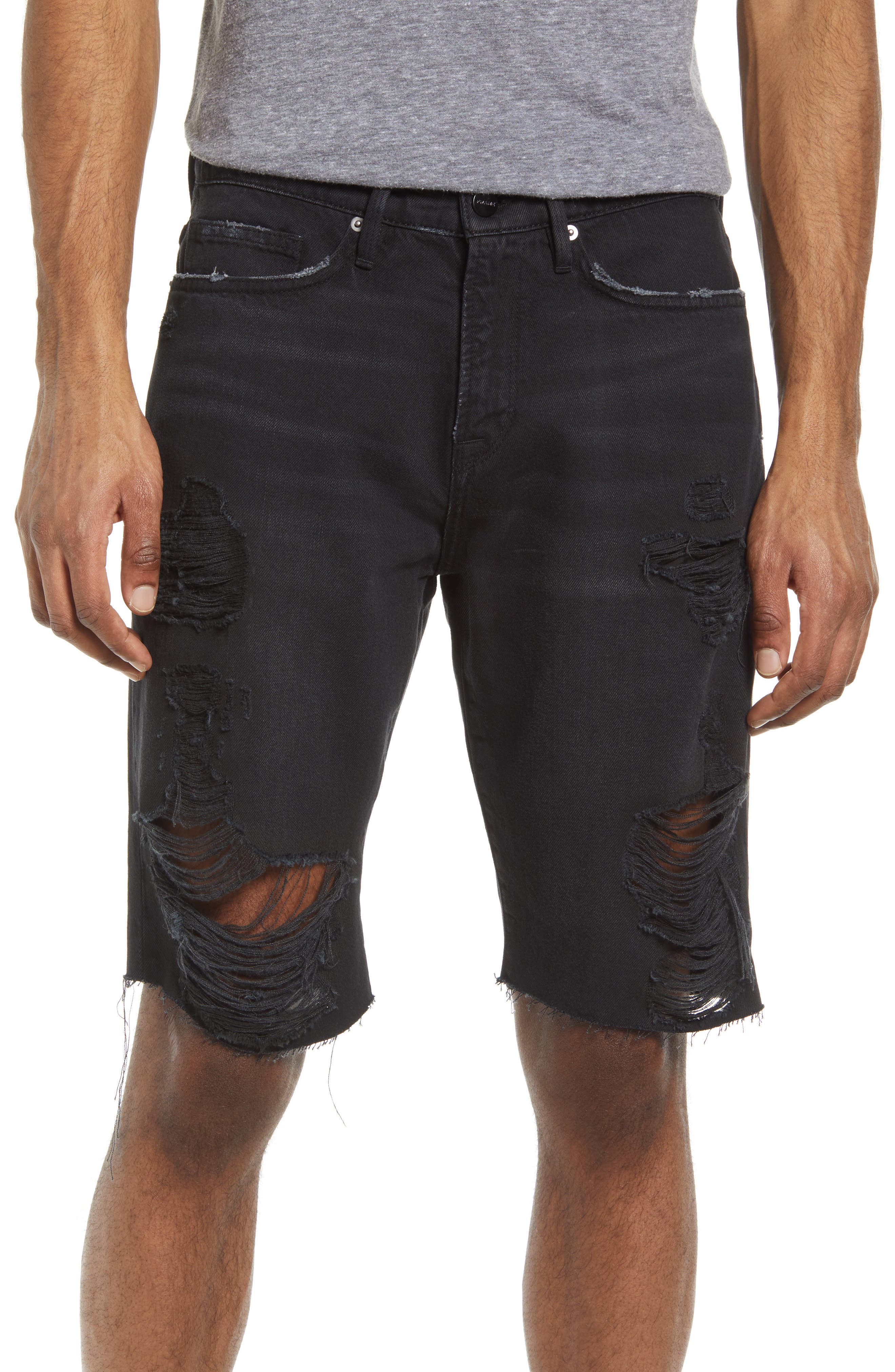 FRAME L'Homme Relaxed Denim Shorts in Black Torn at Nordstrom, Size 30