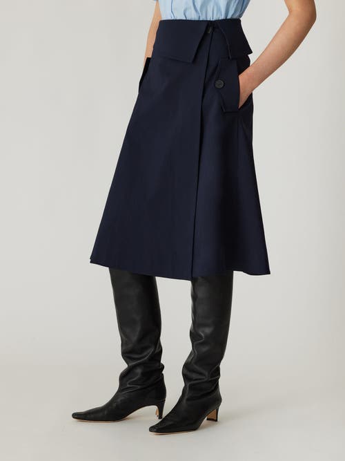 Shop Rebecca Taylor Refined Sateen Foldover Wrap Skirt In Dark Navy