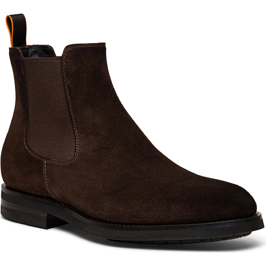 Santoni Brown Suede Chelsea Boots In Dark Brown