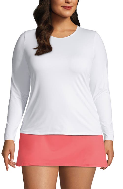 Lands' End Plus Size Crew Neck Long Sleeve Rash Guard Upf 50 Sun Protection Swim Tee In White