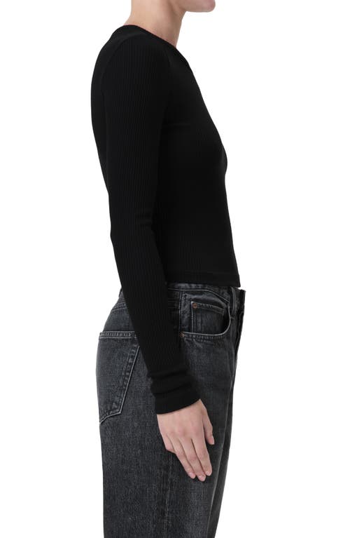 Shop Agolde Alma Shrunken Long Sleeve Rib Top In Black