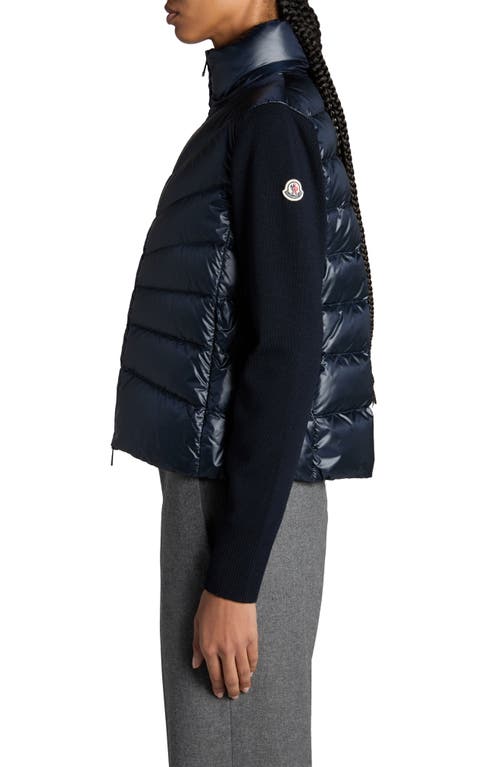 Moncler Cardigan With Quilted Front In Dark Navy Blue
