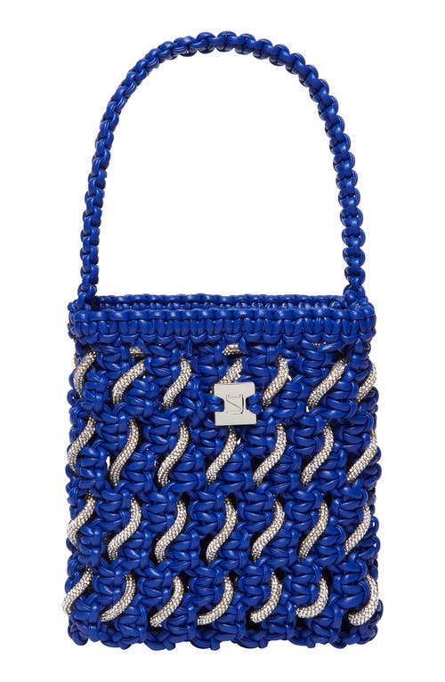 Yuzefi Small Woven Crystal Faux Leather Bag in Electric Blue