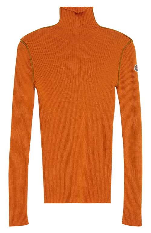 Shop Moncler Fitted Virgin Wool Rib Turtleneck Sweater In Orange