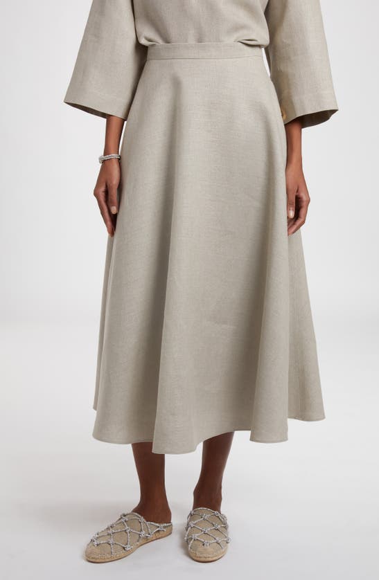 Shop Valentino A-line Flax Midi Skirt In Beige Gravel