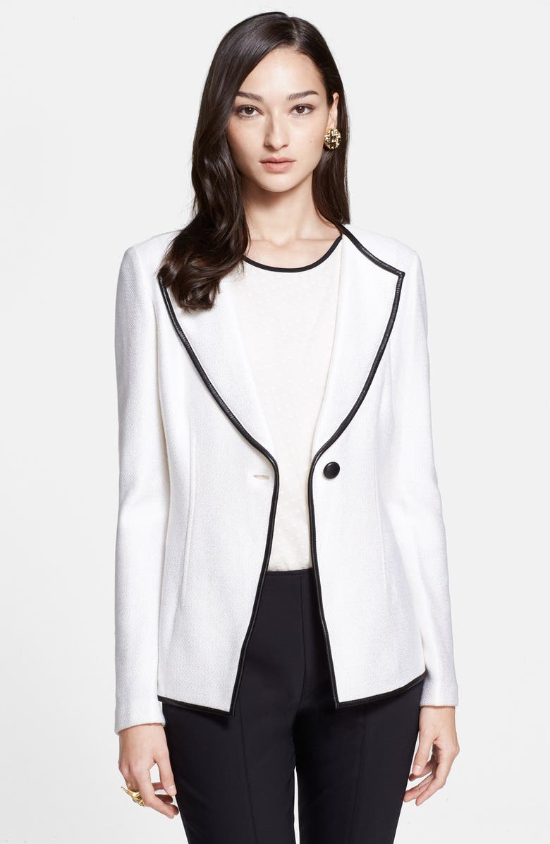St. John Collection Leather Trim Micro Textured Knit Blazer | Nordstrom