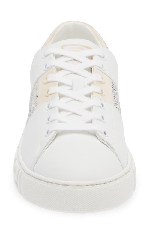 Shop Versace Crystal Greca Sneaker In White/ivory