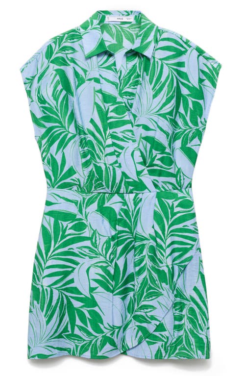 Shop Mango Palm Frond Faux Wrap Mini Shirtdress In Blue