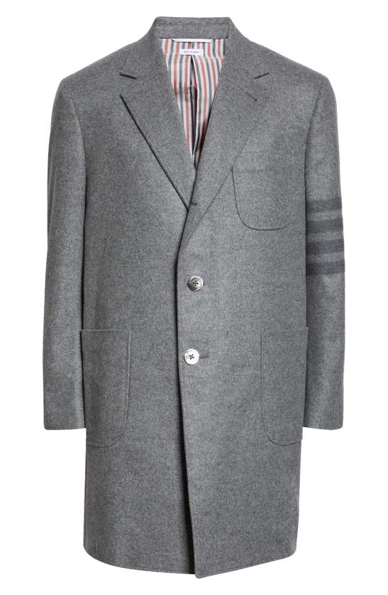 Shop Thom Browne 4-bar Patch Pocket Cashmere Felt Topcoat In Medium Grey