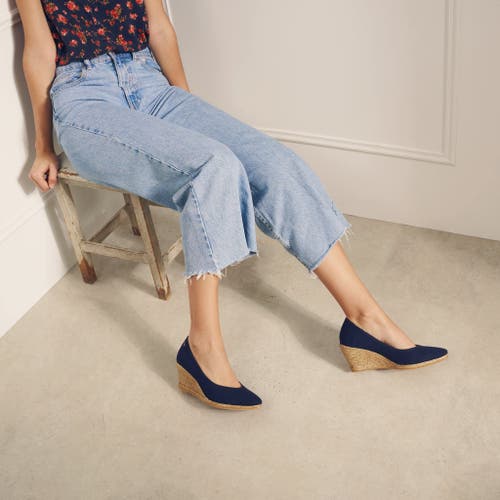 Viscata Roses Canvas V Cut Espadrille Wedges In Navy