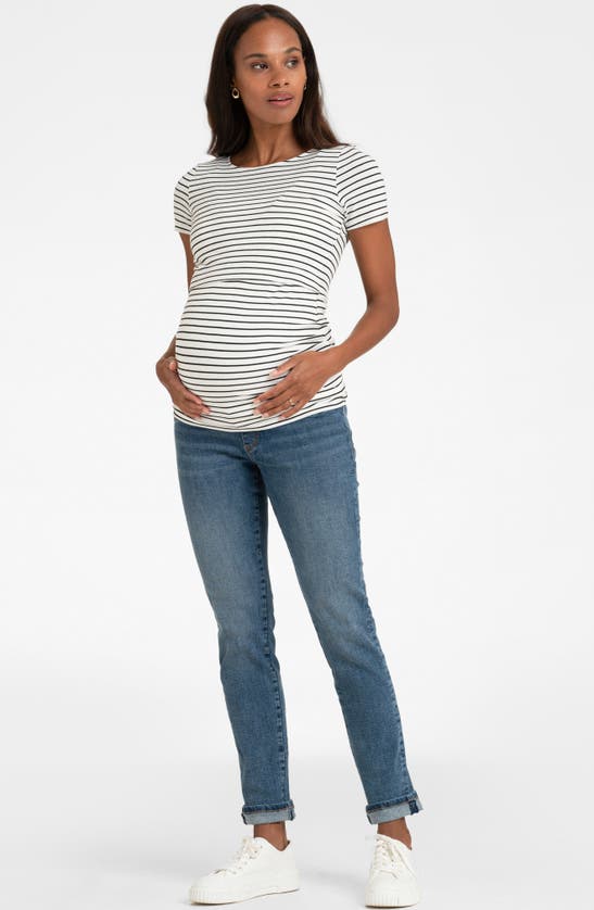 Shop Seraphine Over The Bump Slim Fit Maternity Jeans In Mid Blue