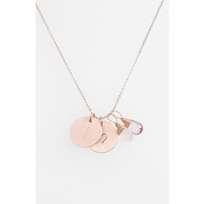 Nashelle 14K-Gold Fill Heart Disc, Moonstone & Pink Quartz Initial Necklace