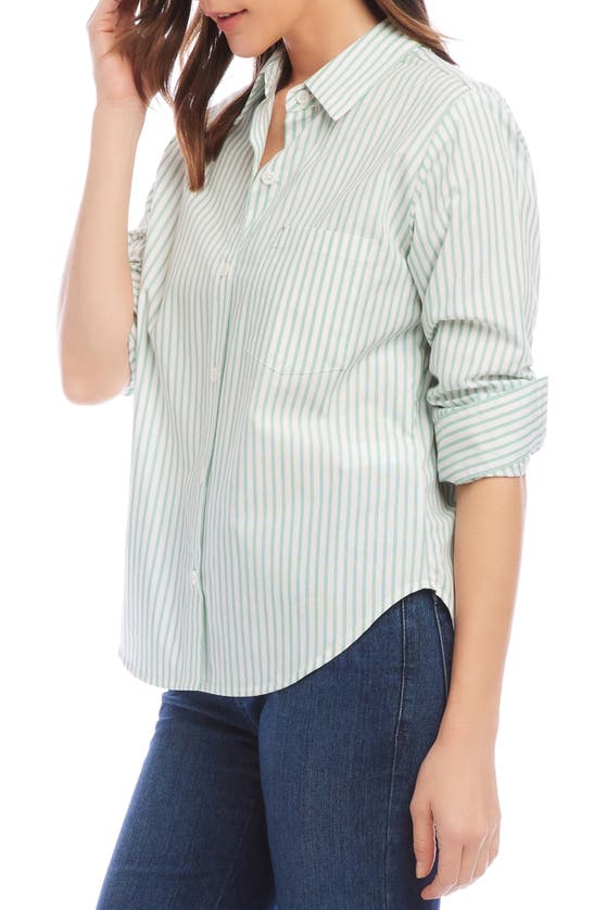 Shop Karen Kane Stripe Ruched Sleeve Cotton Button-up Shirt