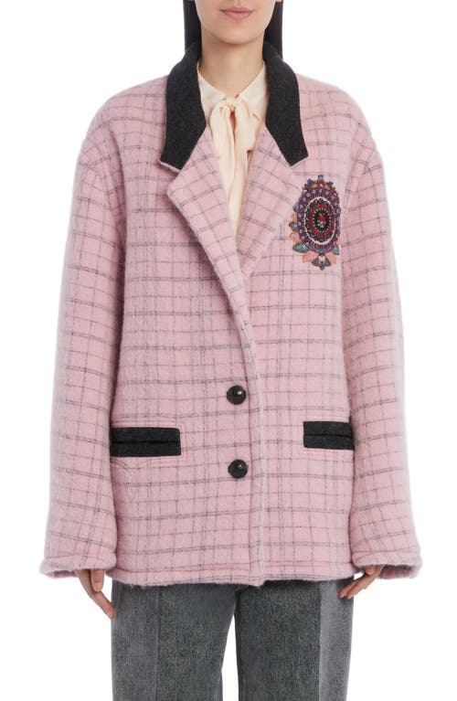 Windowpane Check Wool Blend Jacket in Pink