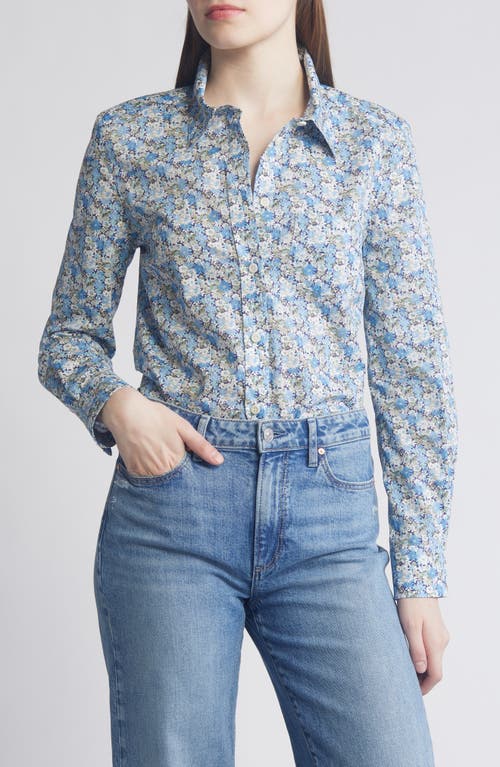 Floral Fitted Button-Up Shirt in Light Blue
