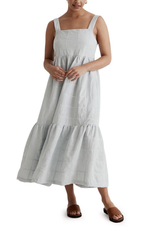 Madewell Cicely Tiered Cotton Dress in Earthsea Seersucker