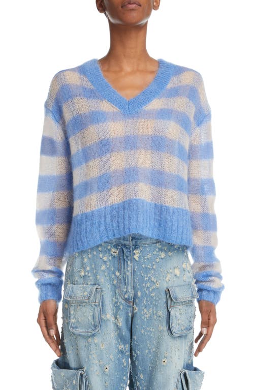 Acne Studios Kamba Vichy Gingham Open Knit Mohair & Wool Blend Sweater in Blue/Light Beige